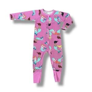 Bonds Wondersuit Baby Girls 12-18M Pink Mermaid Pajama One Piece Zip Footless